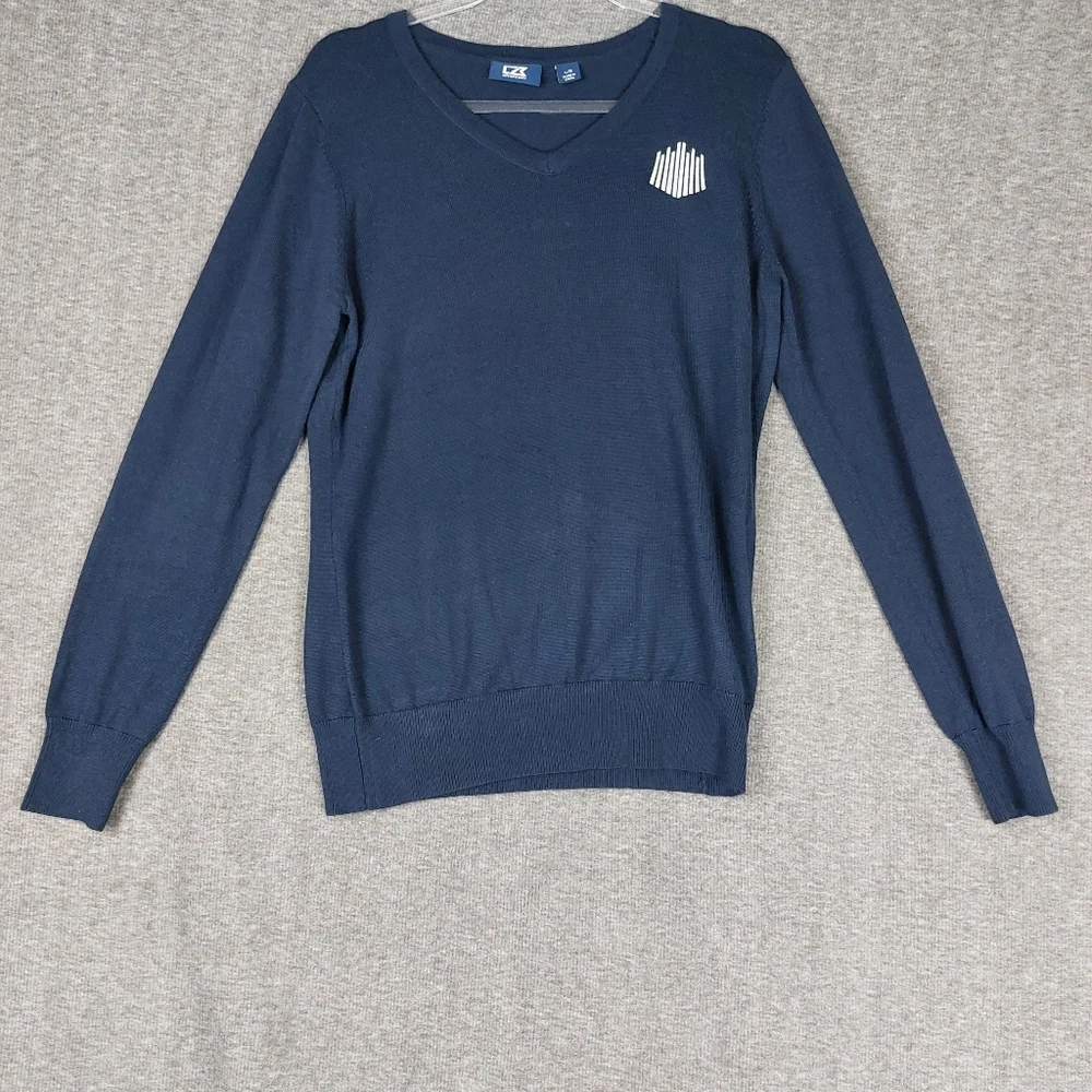 CUTTER & BUCK MENS NAVY BLUE LAKEMONT VNECK MERINO WOOL BLEND PREPPY SWEATER L